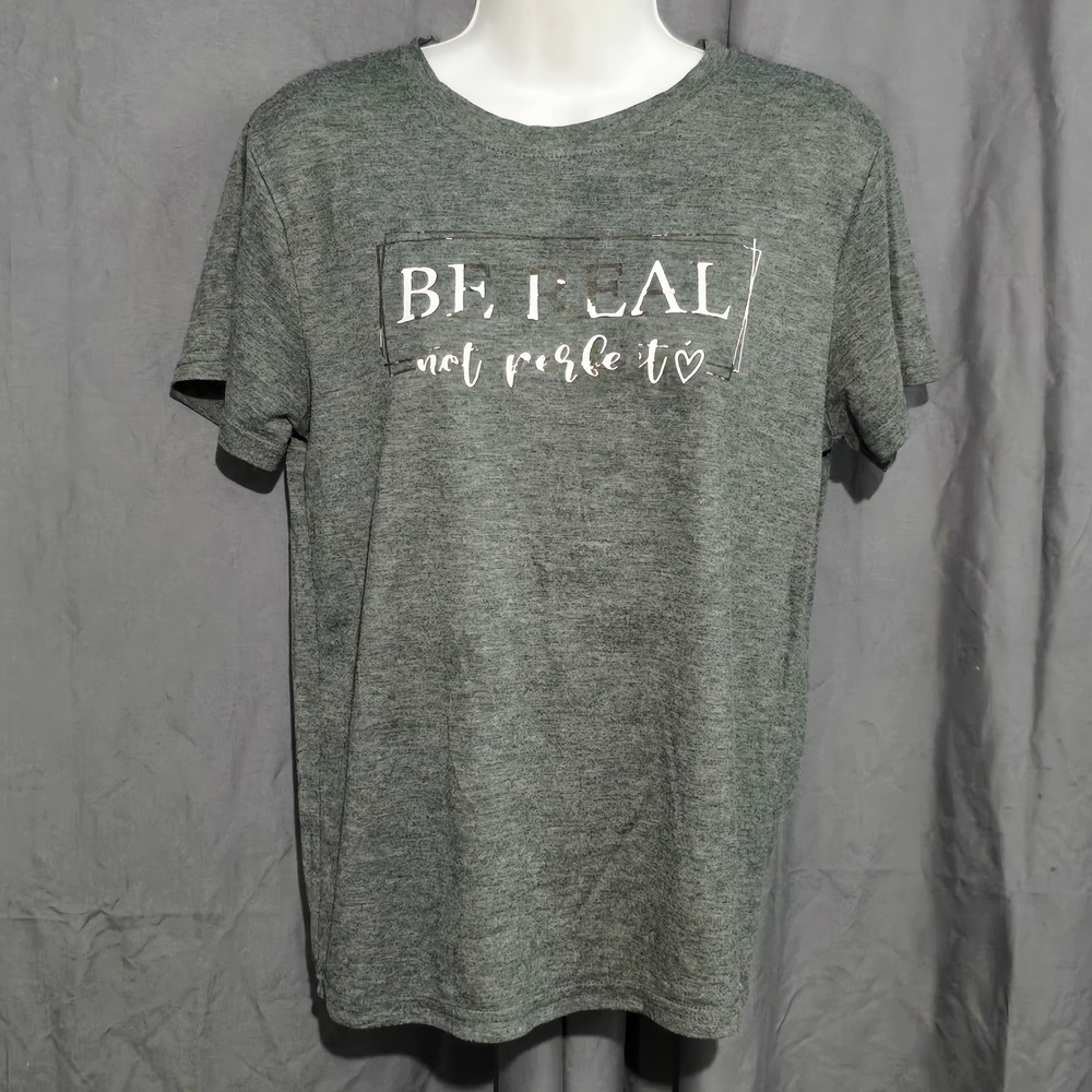 SHEIN Heather Green Be Real Not Perfect Motivational Slogan Graphic Tee Small S